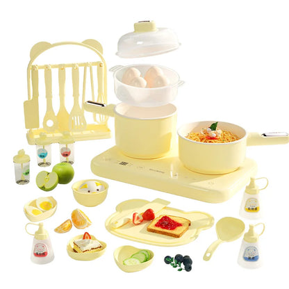 High Quality Kids Kitchenware Pretend Play Set Real Cooking Ceramic Coating Electric Induction Kitchen for Household Use
