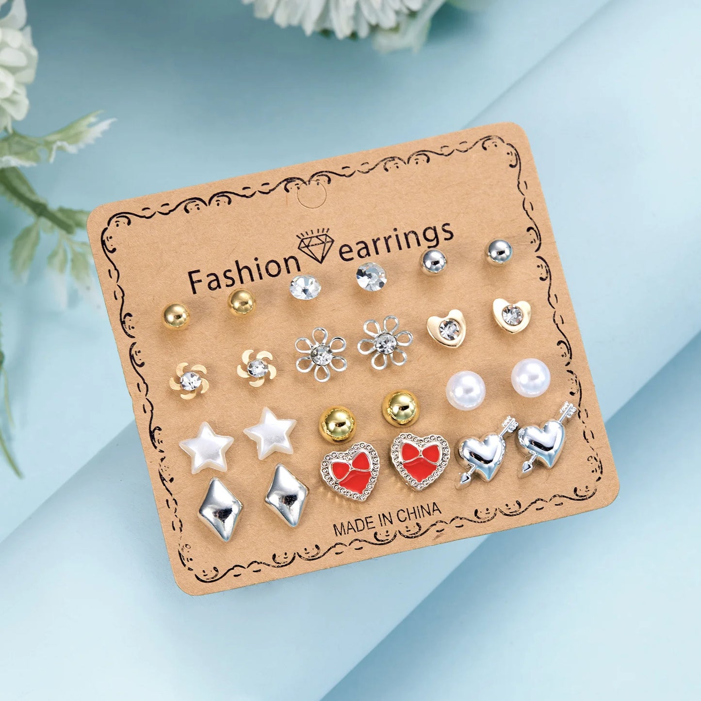 84Pairs Multi-style Stud Earrings for Women, Elegant Butterfly Strawberry Heart Daisy Flower Earrings, Multiple Month Design