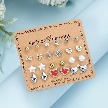 84Pairs Multi-style Stud Earrings for Women, Elegant Butterfly Strawberry Heart Daisy Flower Earrings, Multiple Month Design