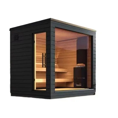 Modern Design Movable Outdoor Sauna Room with Porch Solid Wood Cylinder Door Matched with Far Infrared Sauna Stove