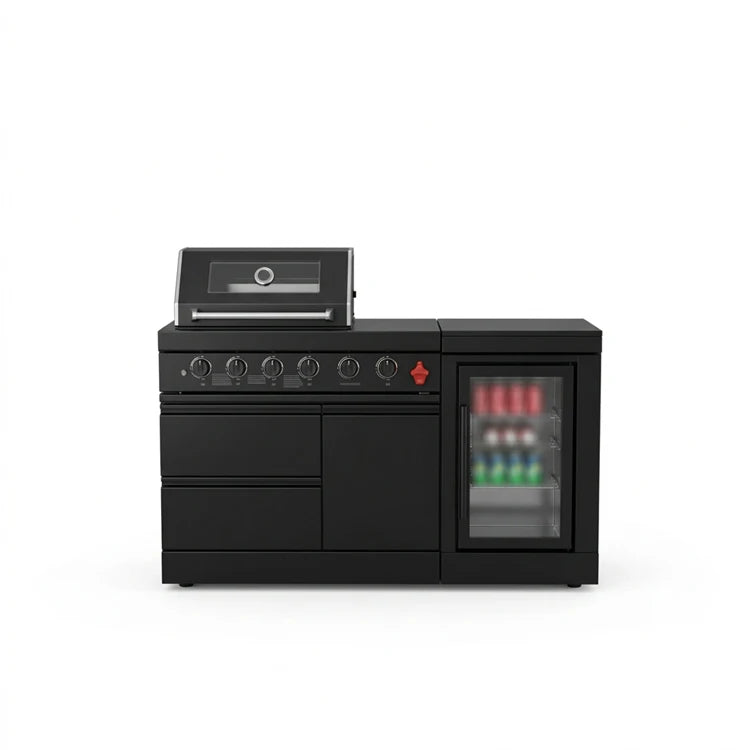 US Warehouse 304 Stainless Steel Outdoor Kitchen Set with 4-Burner BBQ Grill and Fridge for Backyard Garden