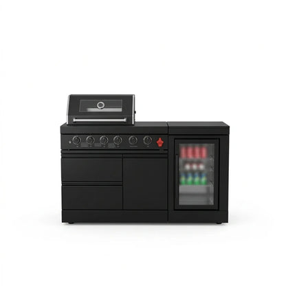 US Warehouse 304 Stainless Steel Outdoor Kitchen Set with 4-Burner BBQ Grill and Fridge for Backyard Garden