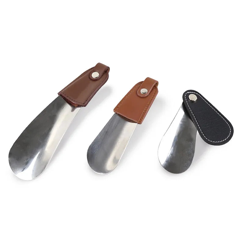 Melenlt Stainless Steel Shoe Horn With Leather Strap Travel Shoehorn Classic Gentleman's Accessory Shoe Horn Travel Shoehorn