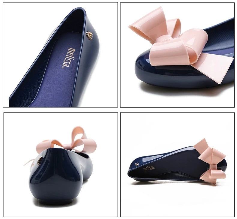 Design Big Butterfly Knot Melissa Women Flat Mules Sandals High Quality Cozy Patent Leather Pointed Toe Back Strap Shoes