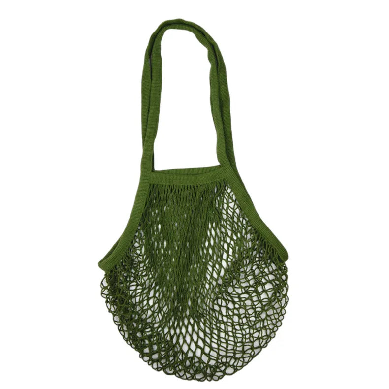 Recycled Reusable Cotton String Mesh Net Shopping Bag Long Handle Fruit Vegetable Grocery Produce Tote for Daily Life Letter