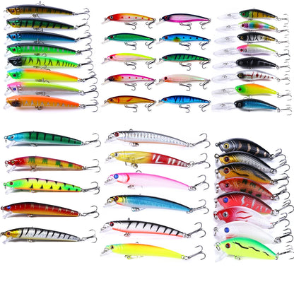 45pcs 30 Pieces Artificial Fishing Bait Sequins Hard Plastic Crankbait Pencil Popper Minnow Fishing Lure Combo