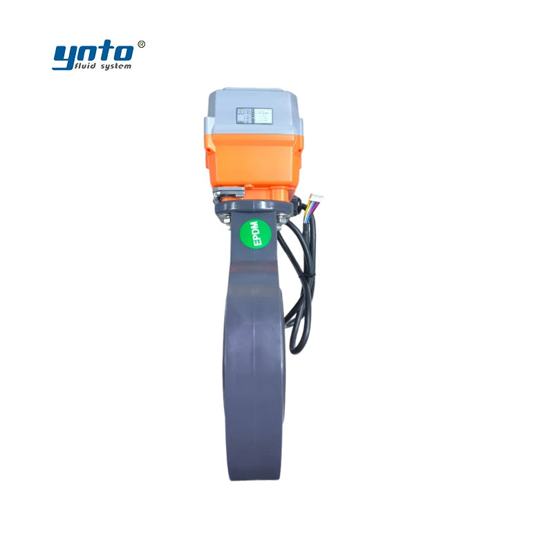YNTO Custom Industrial 4 Inch Electric Actuated Butterfly Valve Flow Control 3 Inch PN16 for Water & Gas PVC PP UPVC Material