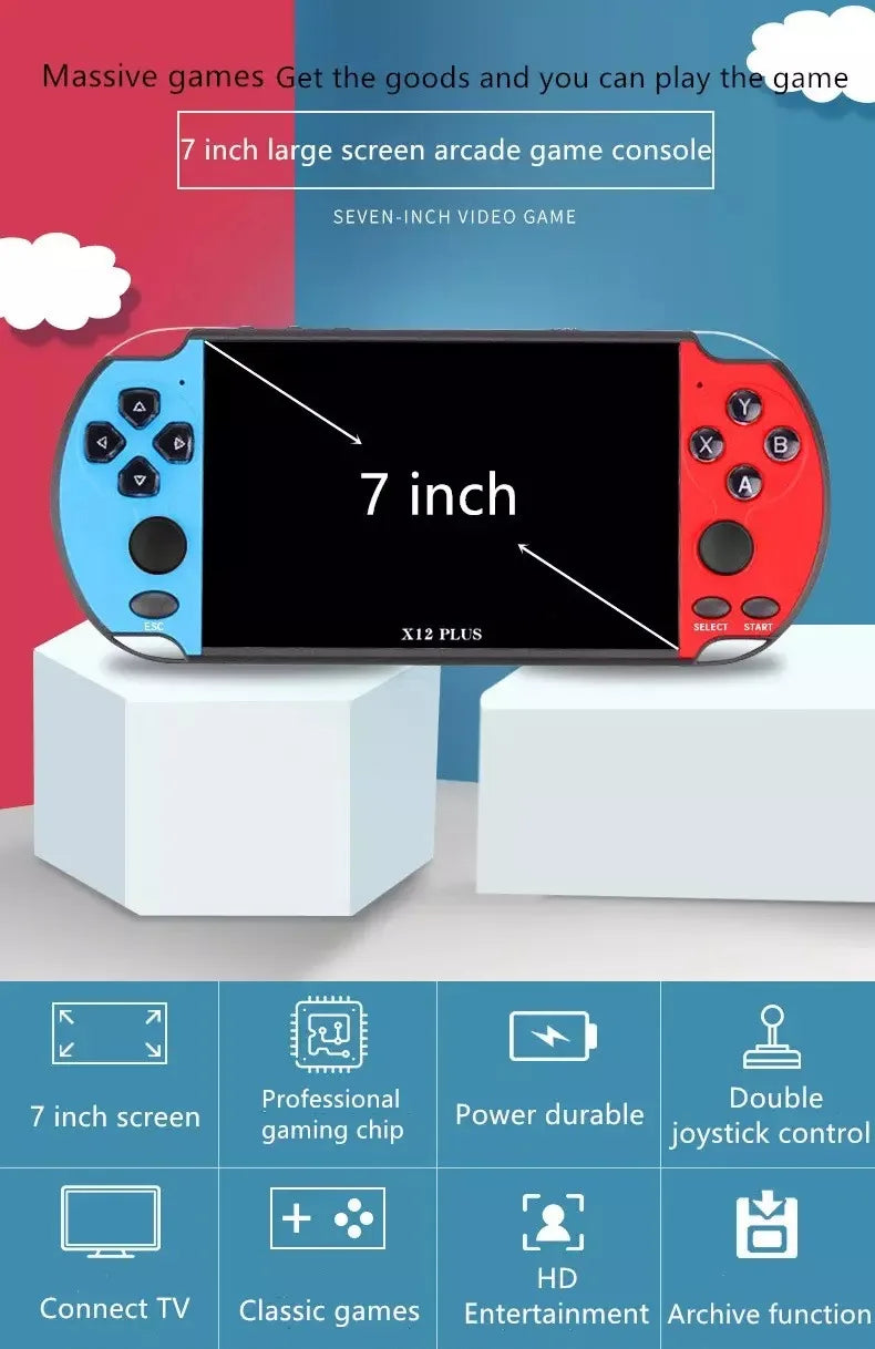 X12 Plus 7 Inch Handheld Video Game Console Retro Games 2500mAh Portable Gaming Player Consola De Videojuegos Wiisun