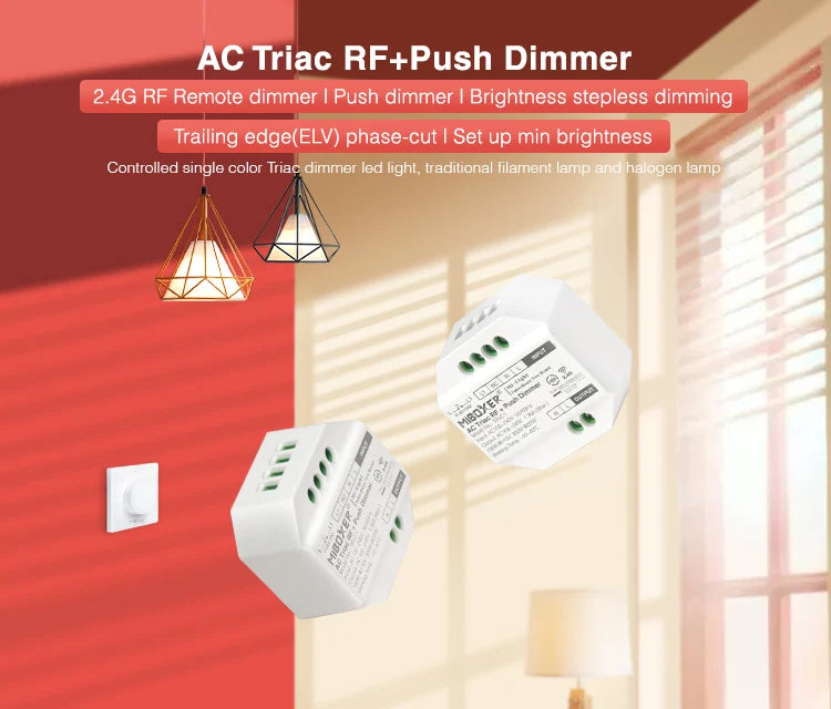 Miboxer TRI-C1 AC Triac Dimmer Single Color Controller 110-220V Push Dim Wall WiFi PWM RF Voice Control For Filament Lamp