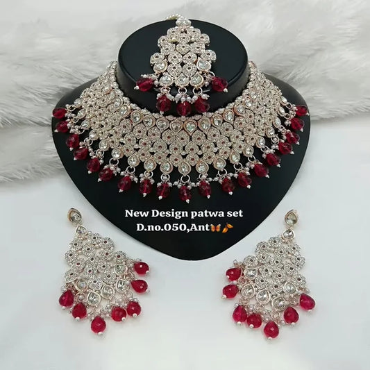 Trending Fancy Collection Gold Plated Kundan & Pearl Rani Color Stone Ethnic Wedding Party Necklace Set for Women Wear Jewelry by PDG ibma