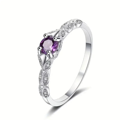 H401 Elegant Silver Ring With Amethyst Stone Prong Setting For Women Engagement Jewelry 925 Sterling Silver Flower Design