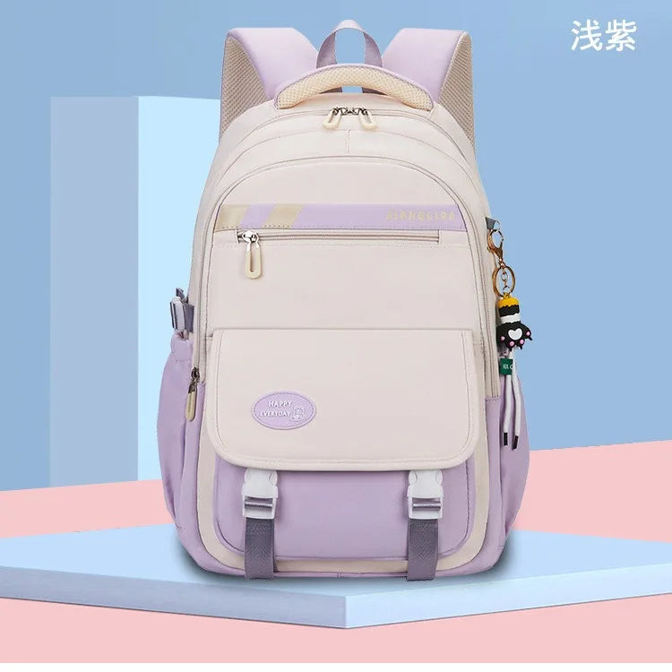 Junior High School College Girls' Large Capacity Backpack Grade 3-6 Elementary Students' High Quality Waterproof Striped