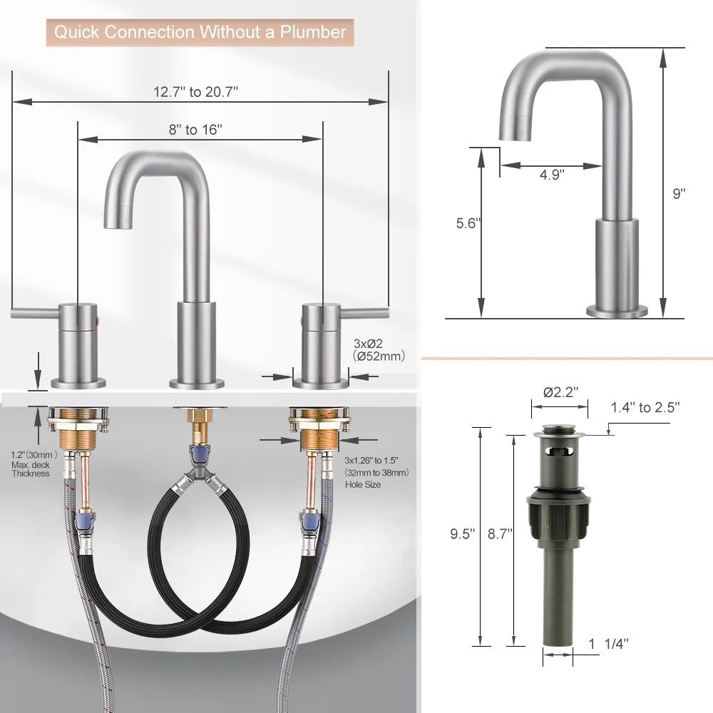 Modern Bathroom Vanity Faucet Basin Mixer Tap 360 Swivel Spout Deck Mounted Three Hole Double Handle Wash Basin Faucet