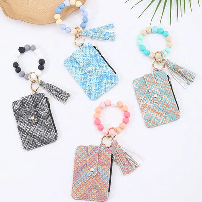 2025 New Fruit  Pattern Leather  Bracelet Fringe Key Chin Card Bag Document Wrist Portable Keychain  Zipper Card Holder Wallet