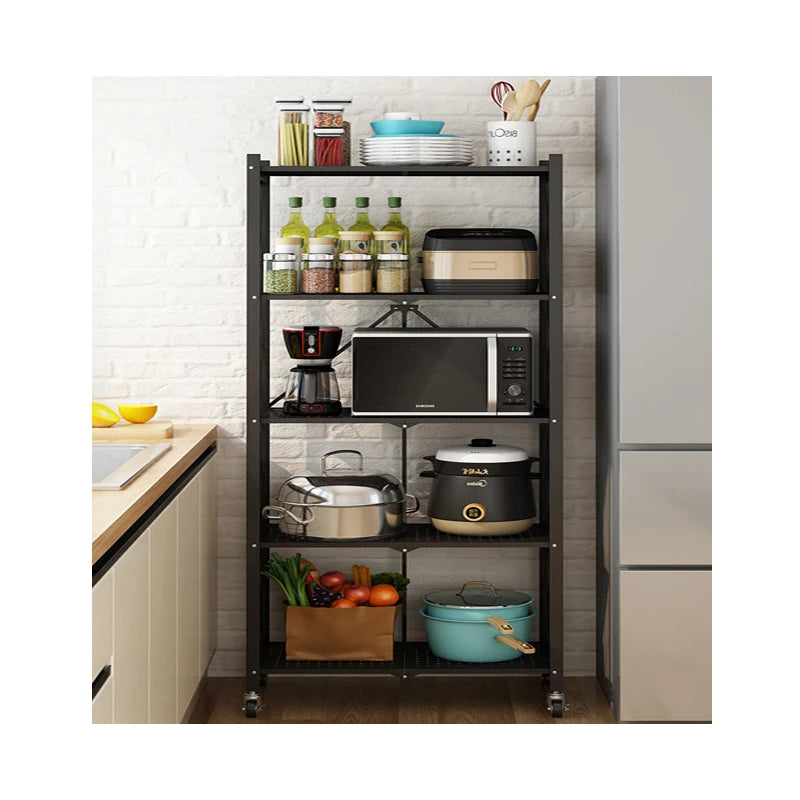 Folding Shelf 5 Layer Metal Storage Rack for Kitchen Bathroom