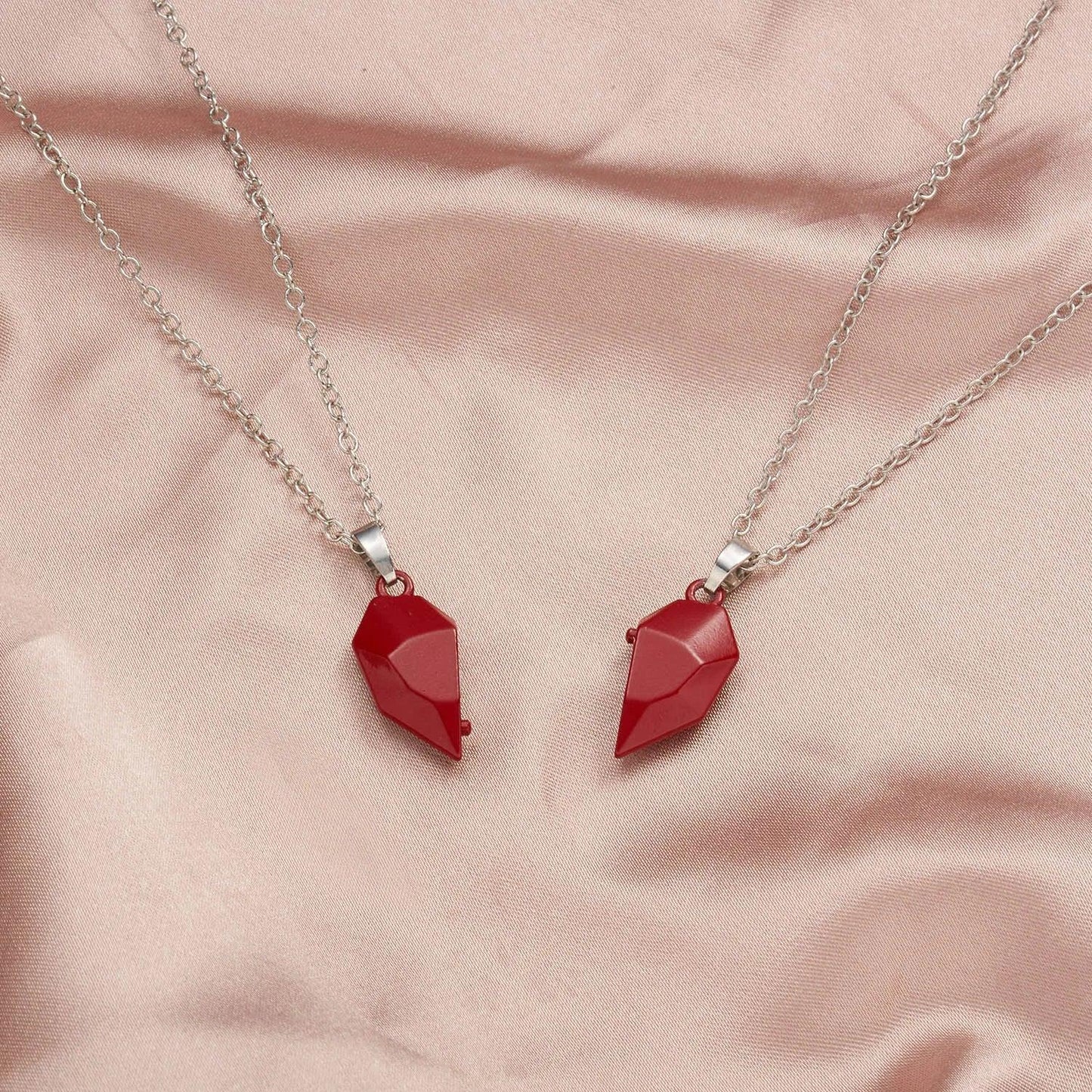2Pcs Magnetic Heart Couple Necklace For Women Valentine's Day Sweater Chain For Best Friend Lovers Wedding Party Gift Jewelry