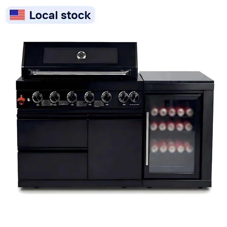 US Overseas Warehouse 2026 Hot Sale Premium Customized Modern Outdoor Kitchen Island BBQ Grills Cabinet With Fridge