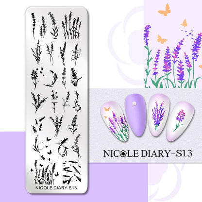NICOLE DIARY Rose Flower Nail Stamping Plates Image Template Valentine's day Love Heart Printing Stencil Nail Art Manicure Tools