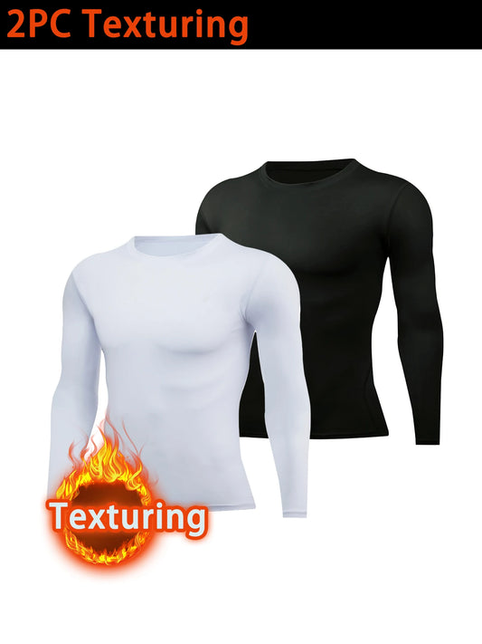 USA Warehouse 2 Pack Men's Thermal Underwear Shirts Compression Fleece Lined Long Sleeve Athletic Base Layer Cold Weather