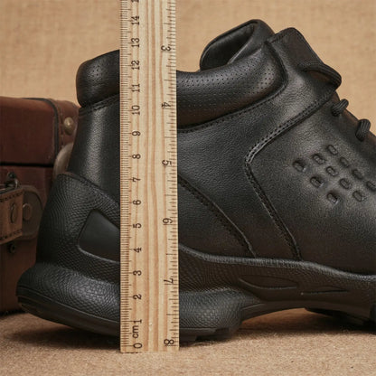 Men's Genuine Leather Ankle Boots Round Toe Rubber Outsole EVA Midsole Plush Lining Comfortable Autumn Wear