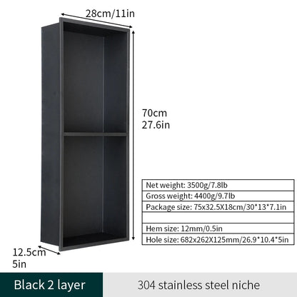 Matte Black Double Selves Stainless Steel Shower Niche No Tile Needed Bathroom Niche Recessed Wall Niche with led