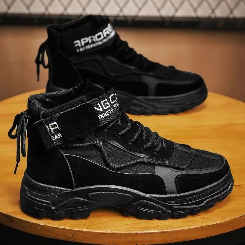 Spring and Autumn Lace up Canvas Men's Boots High Top Casual Walking Shoes Casual Thick Sole Men's Boots
