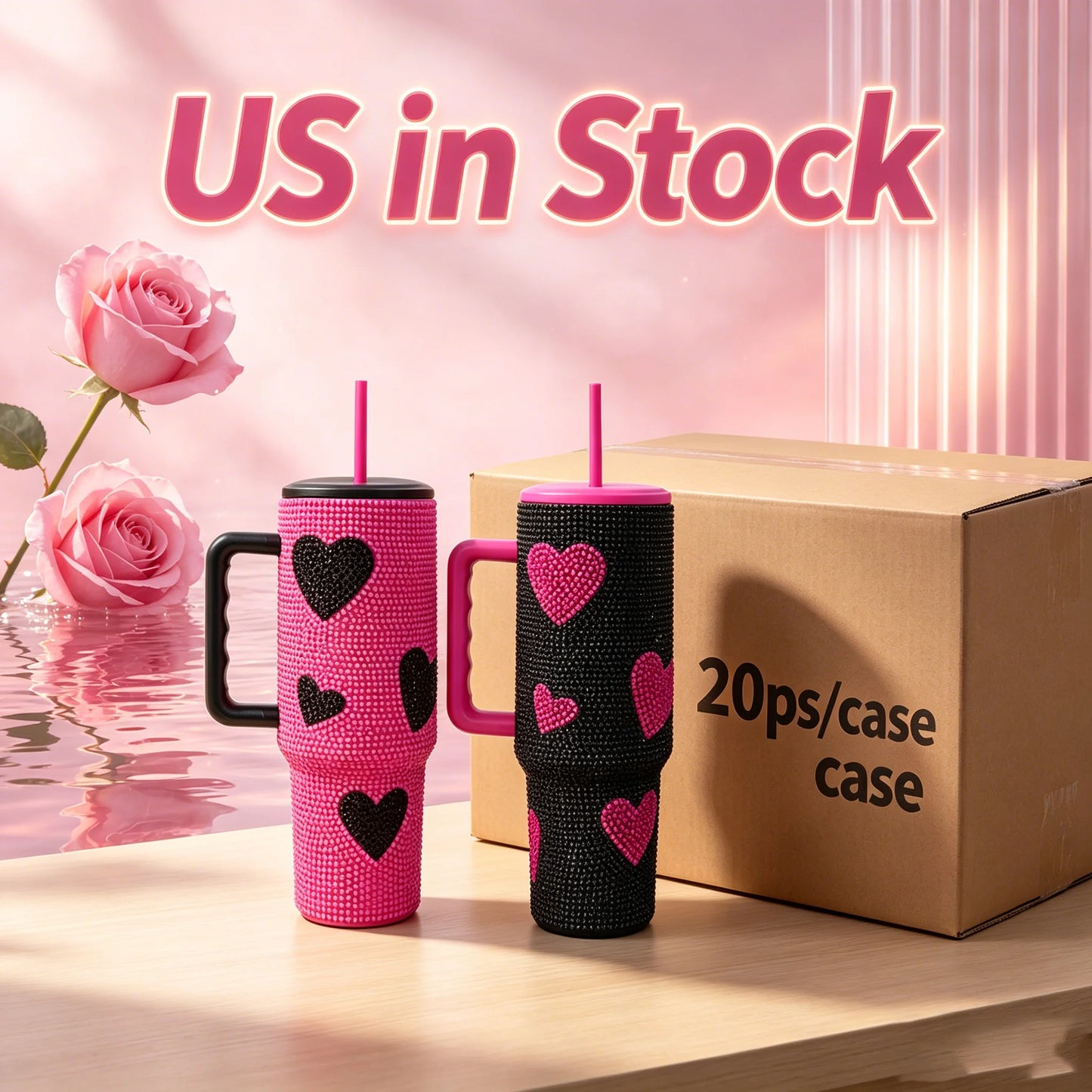 Us in Stock 40 OZ Sparkle Rhinestone Easy Clean Stainless Steel 40OZ Uv Dtf Cup Wraps for Home Office Outdoor Daily Use