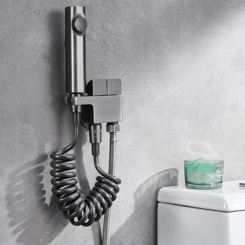 Bathroom Wall Mounted Chrome-Plated Brass Toilet Companion Bidet Sprayer Set