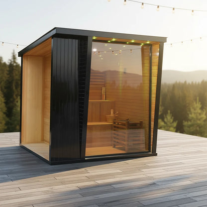 Outdoor 6-Person Cedar Sauna Cabin with Aromatic Redwood Benefits Steam Therapy for Backyard Relaxation & Wellness