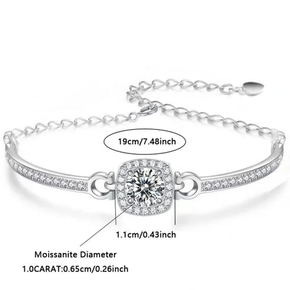 1 Carat Moissanite Square Bag Bracelet 925 Sterling Silver Stylish Elegant Noble Luxury Perfect Birthday Gift for Girlfriend