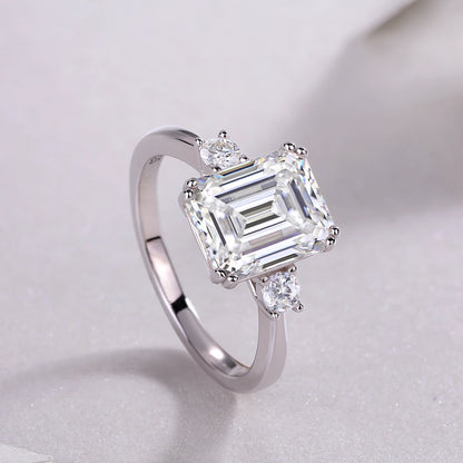 Luxury Female S925 Sterling Silver Moissanite Ring Women Emerald Cut Engagement Ring Fine Jewelry Ring