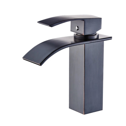 Modern Bathroom Single Handle Basin Mixer Brushed Aluminum Sink Waterfall Single Hole New Contemporary Ceramic Bath Room