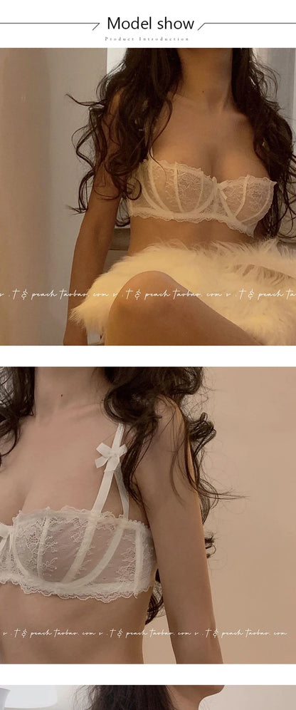 Half Cup Bras For Women Sexy Lingerie Plus Size Transparent Balconette Embroidery See Through Lace Bra Top Red Pink White Black