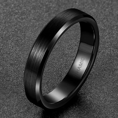 OAHLAN 4/6/8mm Black Ceramic Ring Brushed Comfort Fit Couple Wedding Band Engagement Rings Men Women Fashion Jewelry Size4-15
