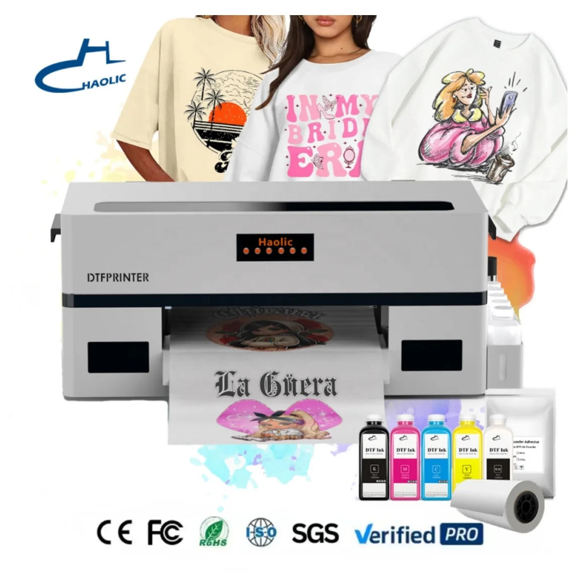 Haolic 13 Inch Automatic DTF Printer New Heat Transfer PET Film Inkjet Printing Machine with XP600 Printerheads for Clothes