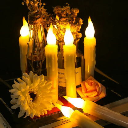Floating LED Candles with Magic Wand Remote Control Flameless Remote Taper Electronic Candle Christmas Party Decor Candle Lights