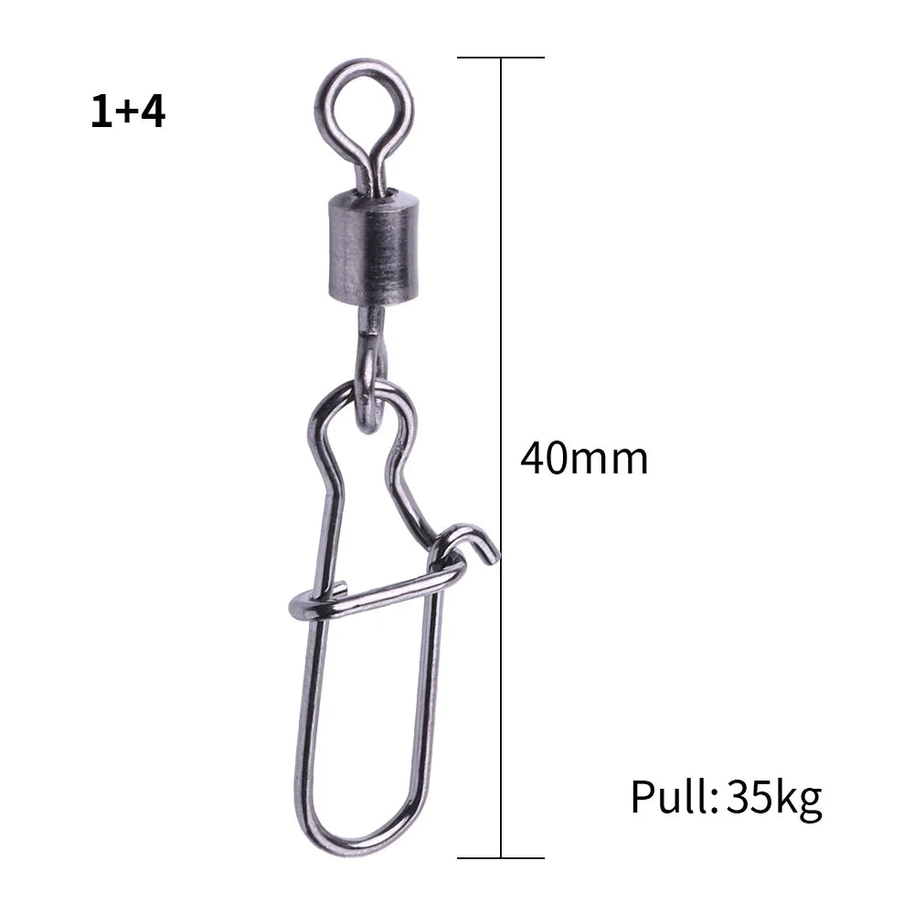 50pcs/bag High Strength Fishing Snap Swivels Ball Bearing Swivels Group Stainless Fishing Accessories