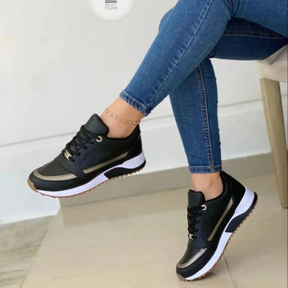 Large Size Cross Lace-up Flat Round Head Color Matching Casual Sneakers