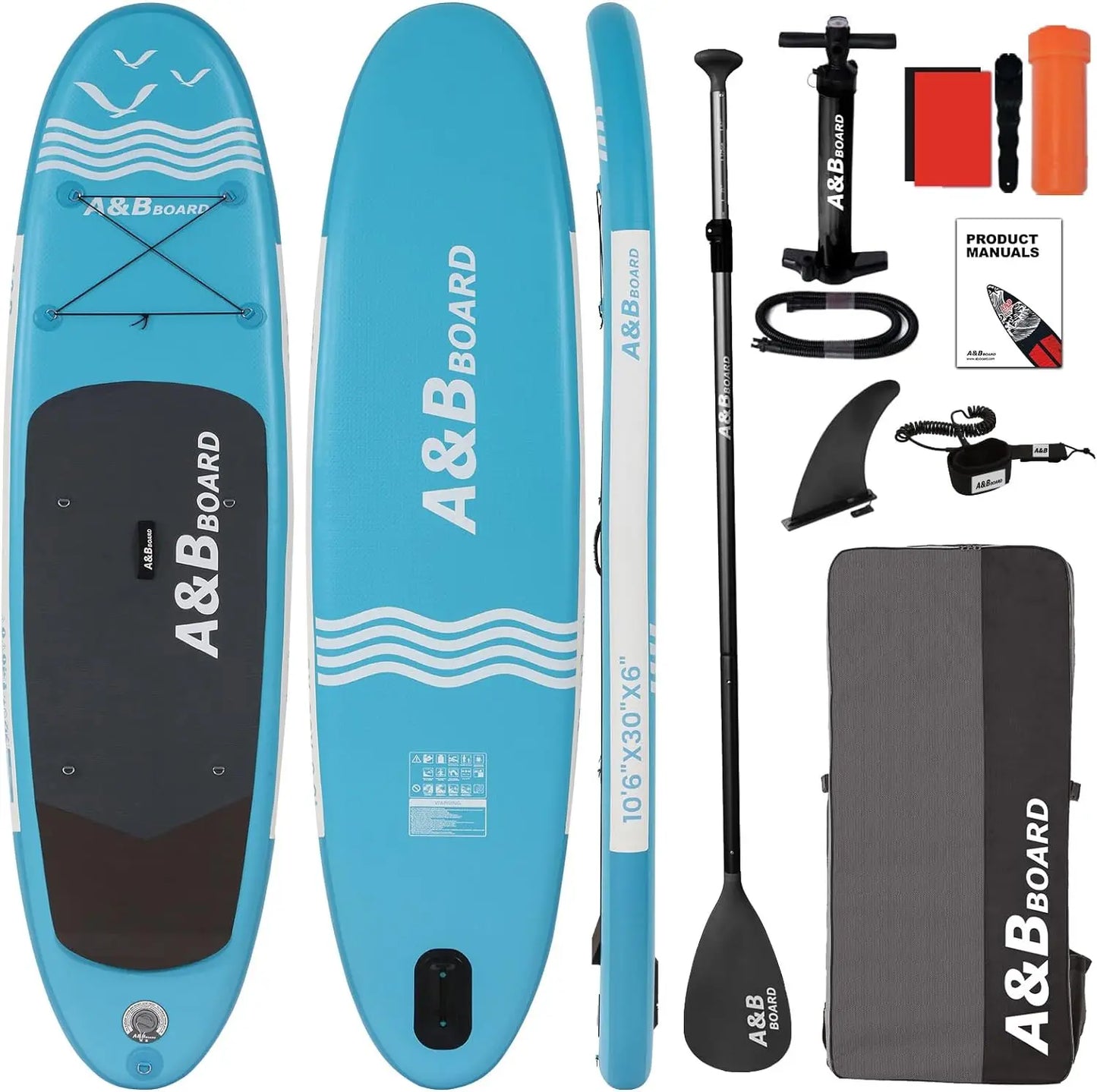 Stock AB 10'6'' Inflatable Stand Paddle Board (EVA/PVC) 130KG Capacity Pump Backpack Paddle Leash Accessories 1 Year Warranty