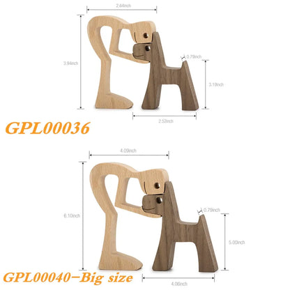 Family Puppy Wood Dog Craft Figurine Desktop Table Ornament Carving Model Home Office Decoration Pet Sculpture Christmas Gift