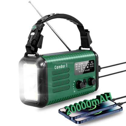 20000mAh Crank Radio, Emergency Radio, Solar Radio, NOAA/AM/FM Weather Radio, Torch & LED Reading Light, SOS Alarm, Compass
