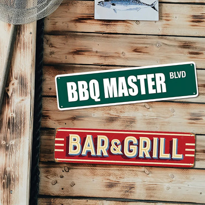 BBQ Master Bar & Grill Metal Signs Set Retro Home Wall Decor for Patio Bar Grill Area Decor