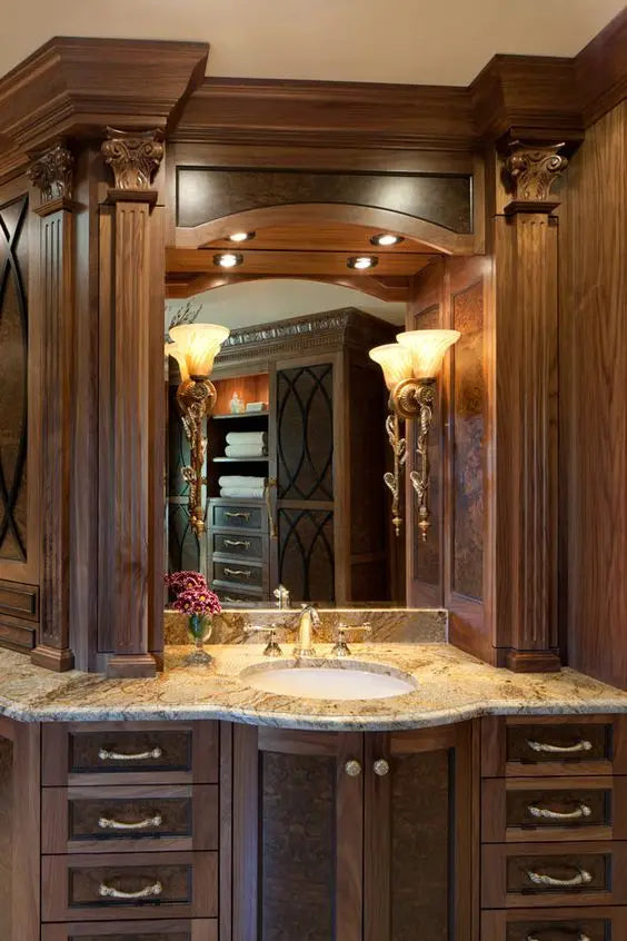 European Luxury Classic Complete Set Bathroom Vanities Cabinet Italian French Style Antique Solid Wood Bathroom Vanity