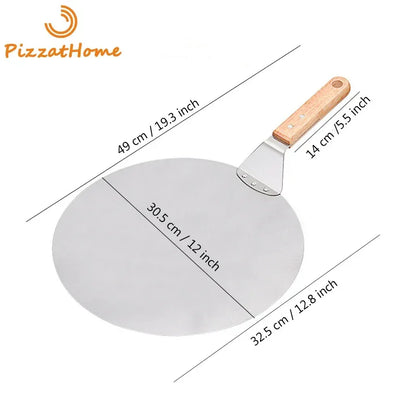 Stainless Steel Pizza Peel Wooden Handle Pizza Shovel Round Paddle Pizza Peels Cake Shovel Spatula Baking Tools