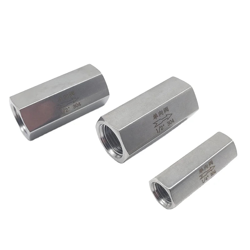 1/8" 1/4" 3/8" 1/2" 3/4" 1" 304 Stainless Steel One-Way Check Valve with Ball Structure Hexagonal Female Thread