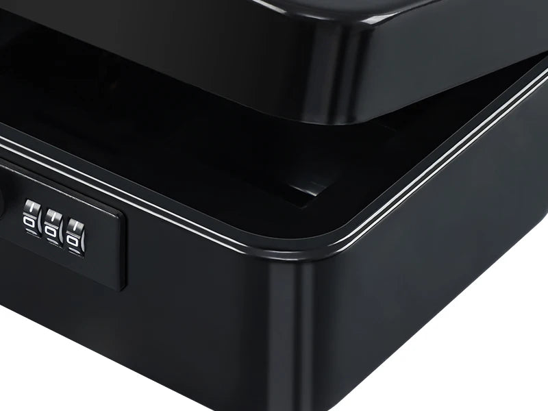 AJF Black Cold Rolled Steel Cash Safe Box Combination Lock Secure 7.87"x6.30"x3.54" Money Tray for Indoor/Outdoor Use Model