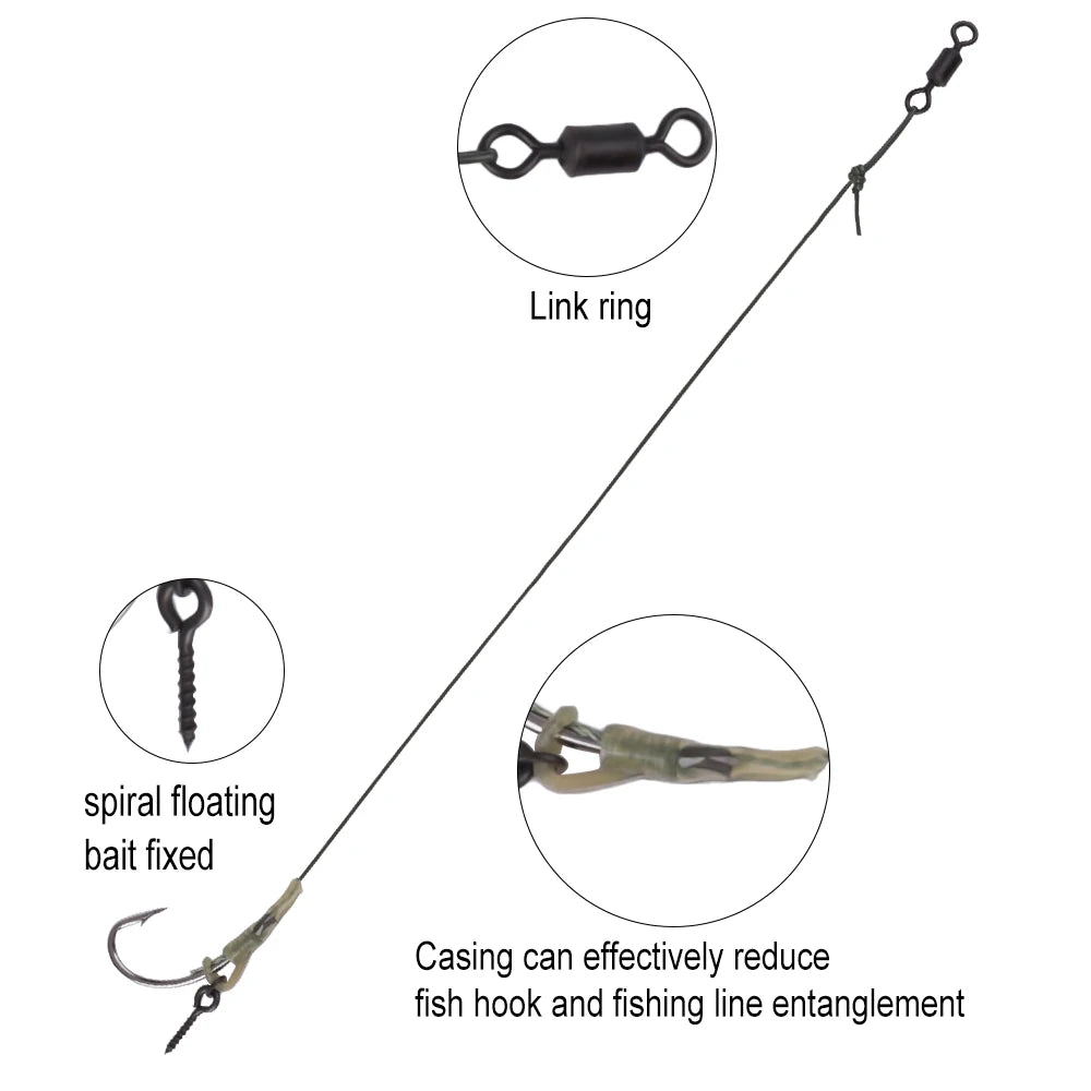 FTK Carp Fishing Hair Rigs Braided Line Thread Steel Hook Rigs Fishing Terminal Tackle