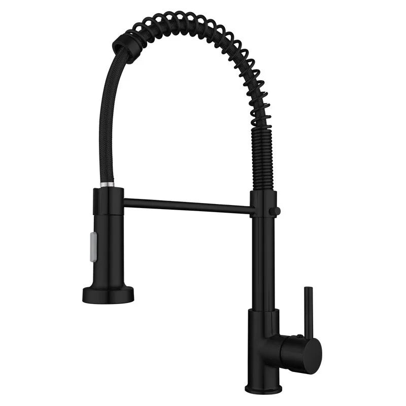 Kitchen Faucets Commercial Solid Brass Single Handle Single Lever Pull Down Sprayer Spring Matte Black Kitchen Sink Faucet Tap