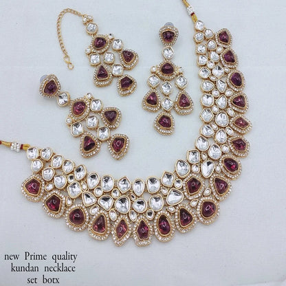 Trending Fancy Collection Gold Plated Ethnic Kundan & Pearl Necklace Set for Wedding and Party Unique Designed Women's Jewelry