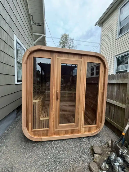 USA Ready Stocks Canadian Red Cedar Outdoor Square Sauna with Traditional Steam Kit